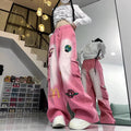 Workwear Slimming Embroidered High Waist Loose Wide Leg Pants + Pants