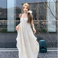 Beach Backless Halter Padded Hollow Mid-Length Dress