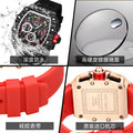 PINTIME / Item Time Starry Sky Rhinestone Wine Barrel Type Mens Watch 6 Hand 3 Eye Multifunction Beige Tight Date Silicone
