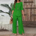 Casual Fashion Asymmetric Loose Hem Shirt + Pants 2-Piece Set