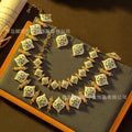 Retro Peach Heart Square Piece Vintage Bracelet Indian Ethnic Tribe Breeze Beaded Necklace Jewelry Set Bestseller