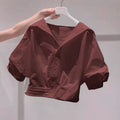 Youthful Petite Puff Sleeve Short Sleeve Lapel Collar Shirt + Jacket + Tee