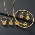 Overseas Dubai Gold 18K Star Cutout 3D Necklace Bracelet Set Earrings Ring Middle East Women Banquet Set