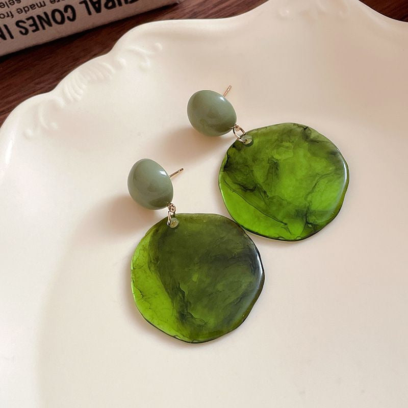 Forest Green Resin Flower Stud Earrings - view 7