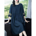 Ethnic Embroidered Crew Neck Plus Size Panel Dress