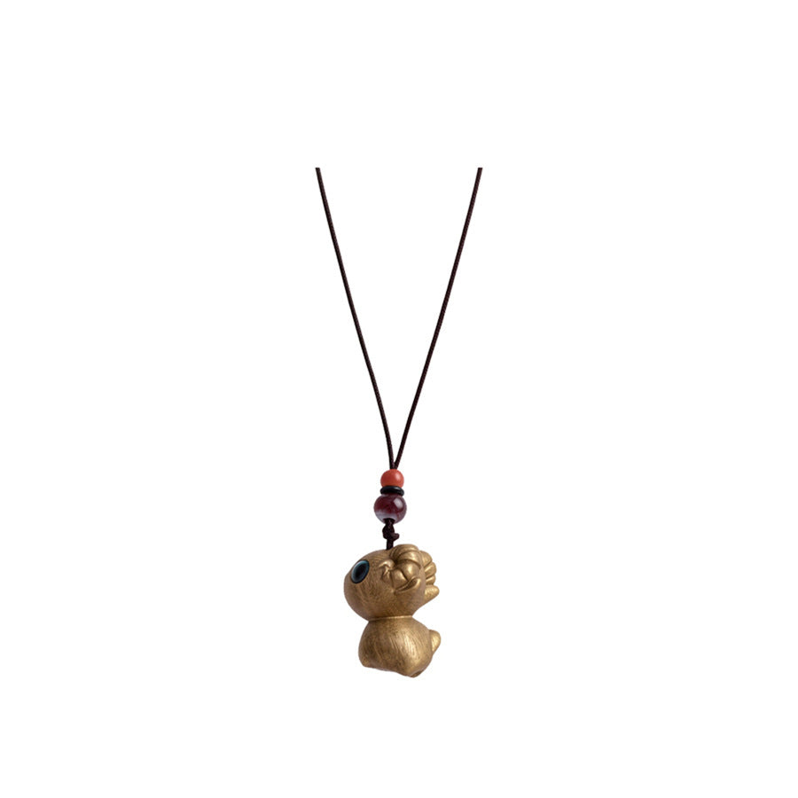 Chinese-Inspired Wooden Flower and Ceramic Sheep Pendant Necklace - view 5