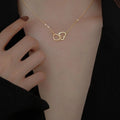 Korean Simple Metal Pair Heart Clavicle Chain Elegant Cutout Pair Band Heart Mutual Clasp Pendant Short Necklace N6182