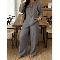 Women's Ethnic Long Sleeve Lace Trim Set 2026 | 2 Piece Outfit Set - White