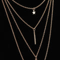 EU/US Import Necklace New Fashionable Personality Five-Point Star Wand Horizontal Round Lens Alloy Multi-Layer Necklace Women 5919