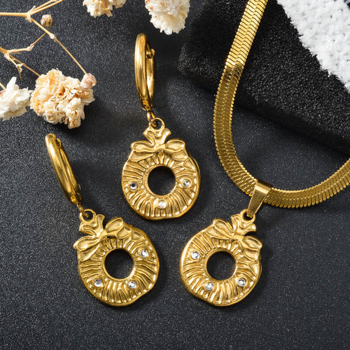 Western Trendy Overseas Fashionable Christmas Flower Ring Pendant Knife Lens Chain Necklace Earrings Set Simple Versatile 2-Piece Set