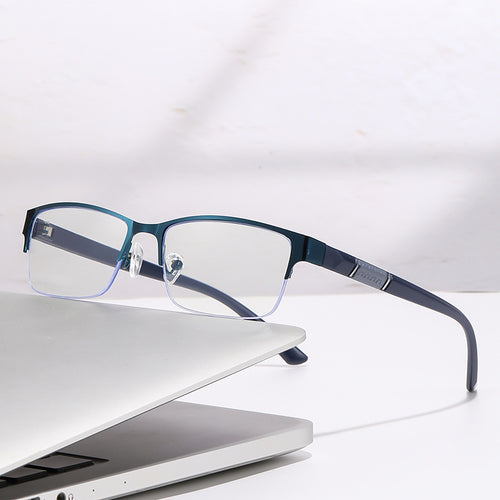 Men Presbyopia Glasses Half-Rim Alloy Blue-Block Overseas Certified Formal Half-Rim Older Adults One Youthful Reading Glasses
