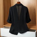 Women's Summer Casual Slimming Petite Short Sleeve Lightweight Fitted Blazer + Top 20 - White