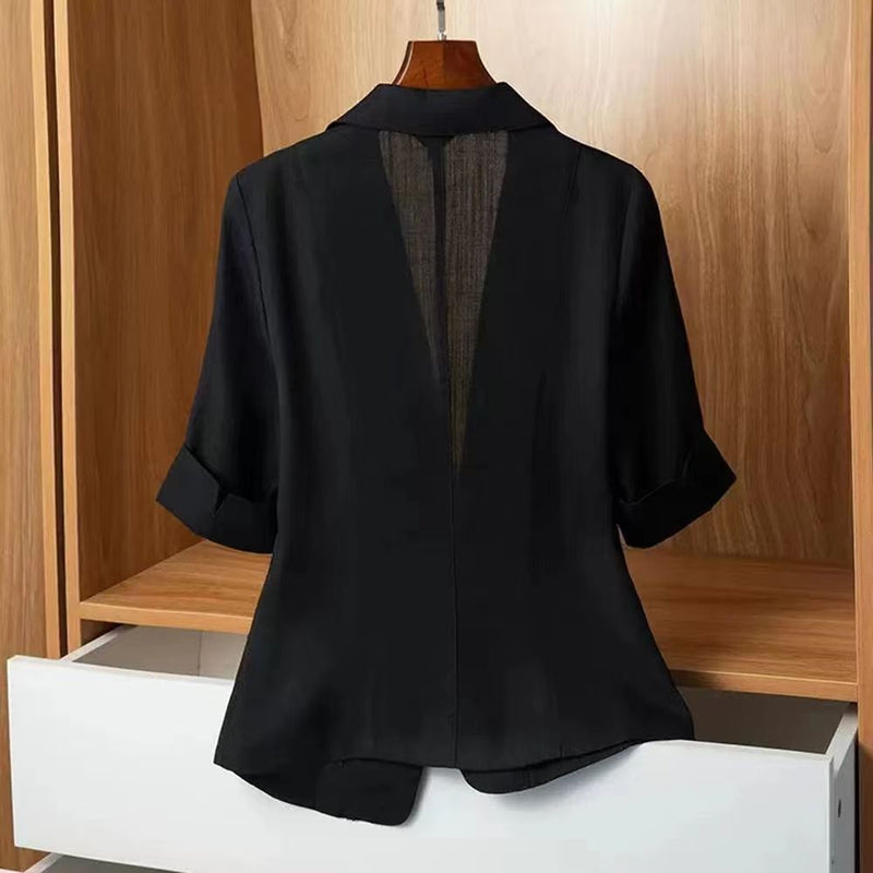Women's Summer Casual Slimming Petite Short Sleeve Lightweight Fitted Blazer + Top 20 - White