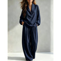 Fall Casual Elegant Long Sleeve Lapel Collar Loose Pants + Top 2-Piece Set