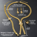 Africa Hot Sale Overseas 18K Gold Plated Quilted Shape Rhinestone Necklace Bracelet Set Earrings Ring Wedding Women Jewelry Set