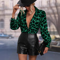Early Spring Casual Elegant Satin Long Sleeve Leopard Shirt
