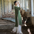 Women's Fall Zen Casual Ramie Linen Cotton Half Sleeve Dress + Long Skirt 2026 - Green