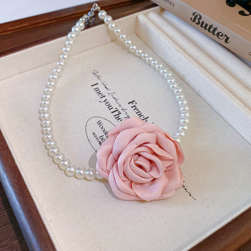 French Fabric Flower Pearl Jewelry Set - view 9