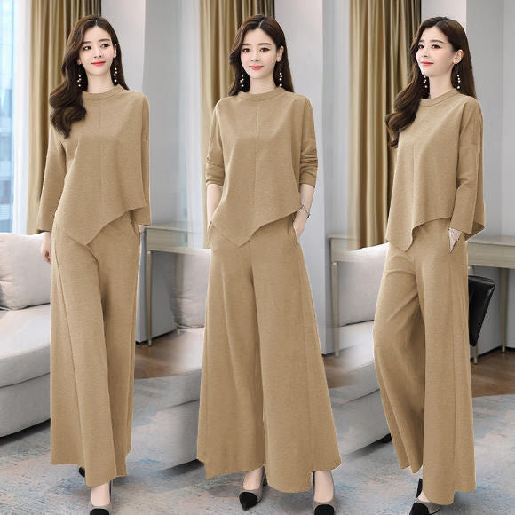 Fall Casual Elegant Wide Leg Pants + Skirt Pants 2-Piece Set