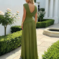 French Elegant Ruched Evening Gown - Sleeveless Slit Bridesmaid Long Dress