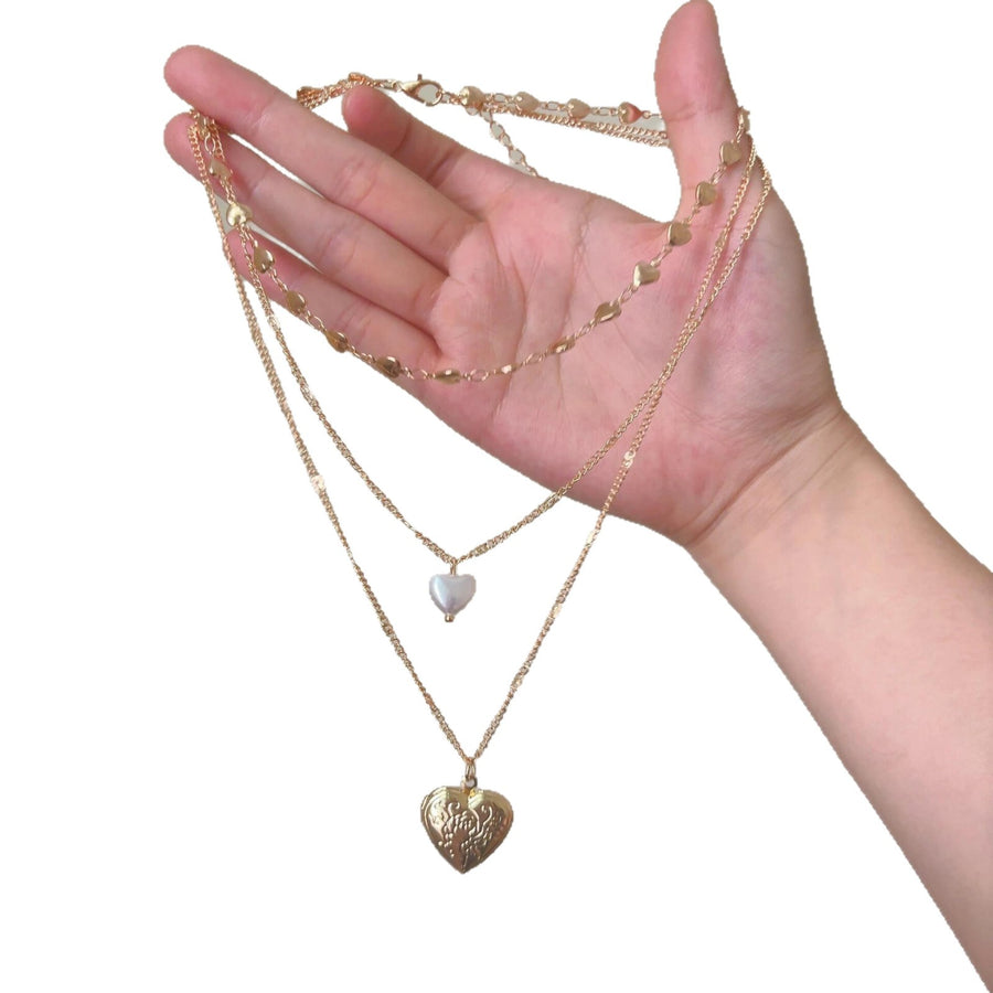 Three-Layer Pearl Necklace with Heart Pendant - view 5