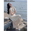 Women's Summer New Chinese Zen Lace Embroidered Dress + Skirt 2-Piece Set 2026 - Apricot Cover-up + Skirt (Two-Piece Set)
