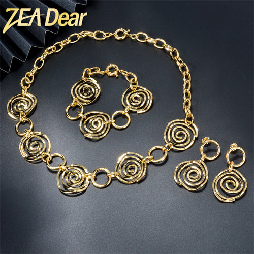 Western Retro Oval Round Cutout Flower Pattern Long Style Necklace eaby New Gold Necklace Bracelet Set Earrings Set