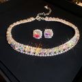 Micro Diamond Colorful Zircon Geometric Necklace Set Heavy-Duty Noble Banquet Party Choker Date Ambient Feel Necklace