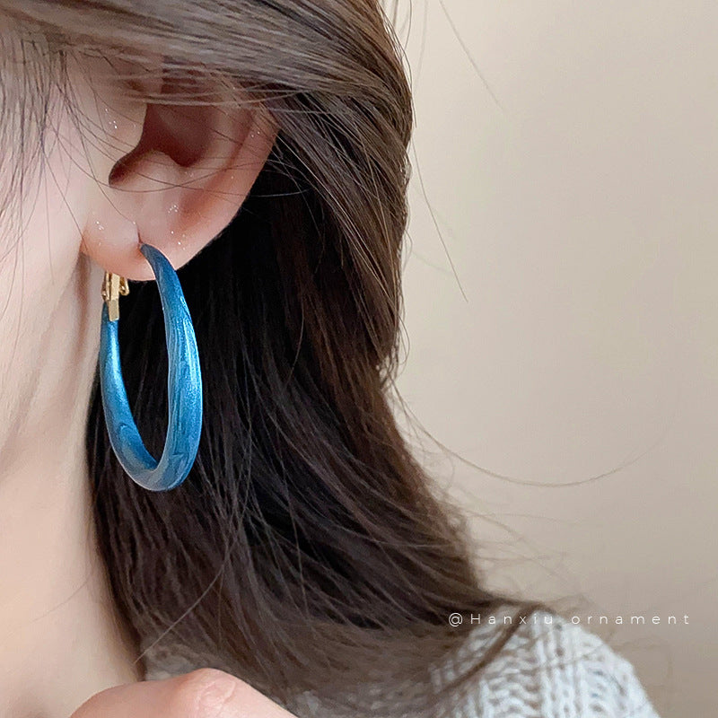 Enamel Ombre Circle Hoop Earrings - view 3
