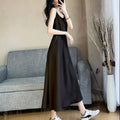 Black Chiffon Camisole Long Dress, Slimming Layering Dress