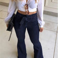 Tie-Front High Waist Flared Wide Leg Pants + Pants