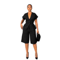 Office Tie-Front Waist-Tie Drop Shoulder Knee-Length Pants 2-Piece Set