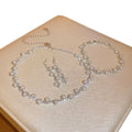 Korean Style Simple Rhinestone Geometric Pearl Earrings Necklace Set Fashionable Elegant Clavicle Chain Light Luxury Premium Necklace