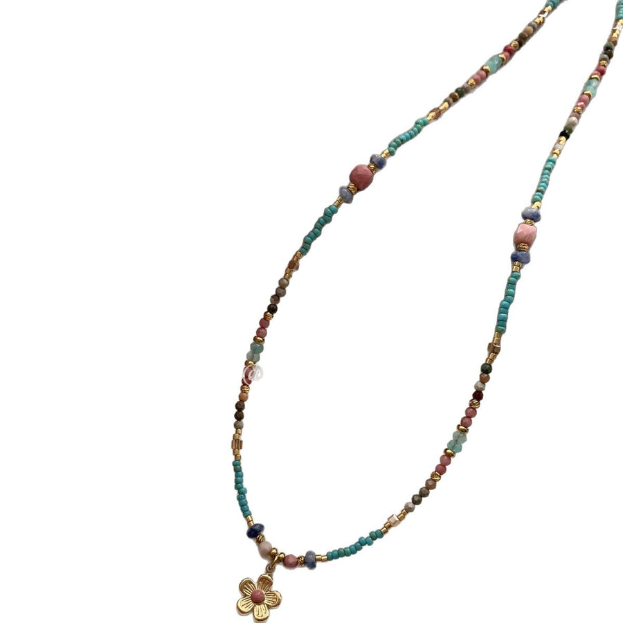 Stainless Steel Colorful Stone Beaded Pendant Necklace - view 5