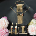 Dubai Overseas 18K Gold Light Luxury Simple Fringe Glossy Necklace Bracelet Set Ring Earrings Design Detail Wedding Set