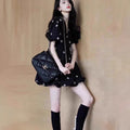 French Retro Floral Short Sleeve V-Neck Dress, Petite