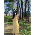 French Yellow Camisole Loose A-Line Long Dress