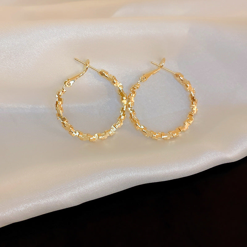 Silver-Post Round Geometric Metal Stud Earrings - view 7
