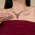 Neck Room Luxury Retro Red Color Cubic Zirconia Necklace Banquet Premium Clavicle Chain Accessory Women Design Detail Niche