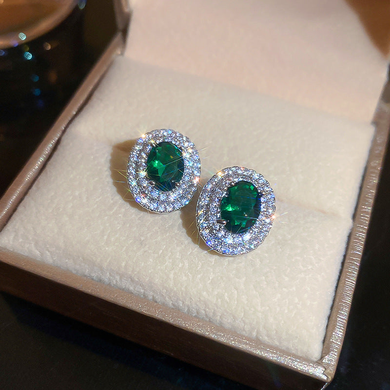 Emerald Green Oval Rhinestone Stud Earrings - view 8