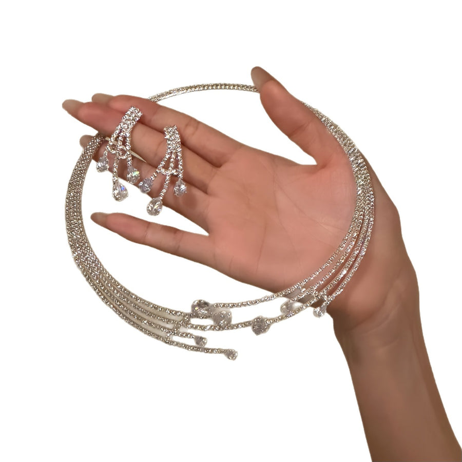 Sparkling Zircon Teardrop Jewelry Set – Multi-Layer Necklace and Earrings - view 5