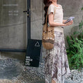 Summer French Slimming High Waist Printed Asymmetric Mid-Length Skirt Set
