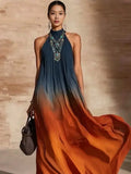 Women's Summer Bohemian Vacation Sleeveless Gradient Dress + Long Skirt 2026 - Orange