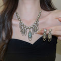 Old Dream Bead Huawei Crystal Oval Pendant Jewelry Set Light Luxury Niche Clavicle Chain Vintage Distressed Heavy-Duty Necklace