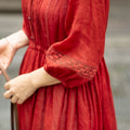 Women's Spring-Summer Slimming Ramie Lace Lantern Sleeve Tie-Front Lace Trim Lantern - Red