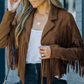 Women's Fall-Winter Lapel Collar Fringe Fitted Cropped Jacket 2026 - Green