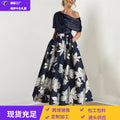 2026新款小礼服欧美速卖通单肩复古赫本风时尚印花修身大摆连衣裙