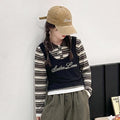 Girls' Faux Layered Striped Polo Wide-Leg Pants Set