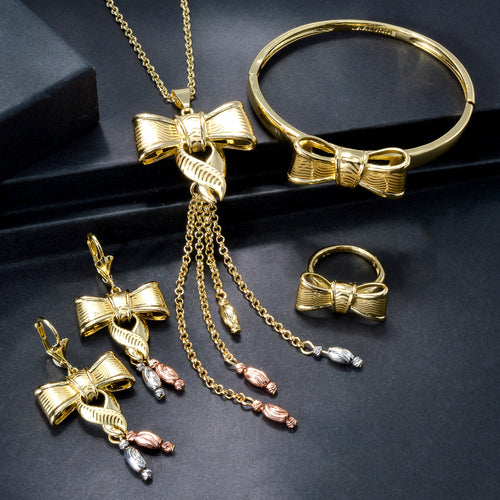 Western Fashionable New Overseas Bow Fringe Pendant Necklace Bracelet Set Earrings Ring INS Breeze Jewelry Set