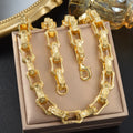 Amazon Hot Sale Western Copper Square Spliced Cuban Chain Trendsetter Personality Accessory Gold Plated Necklace Bracelet Set